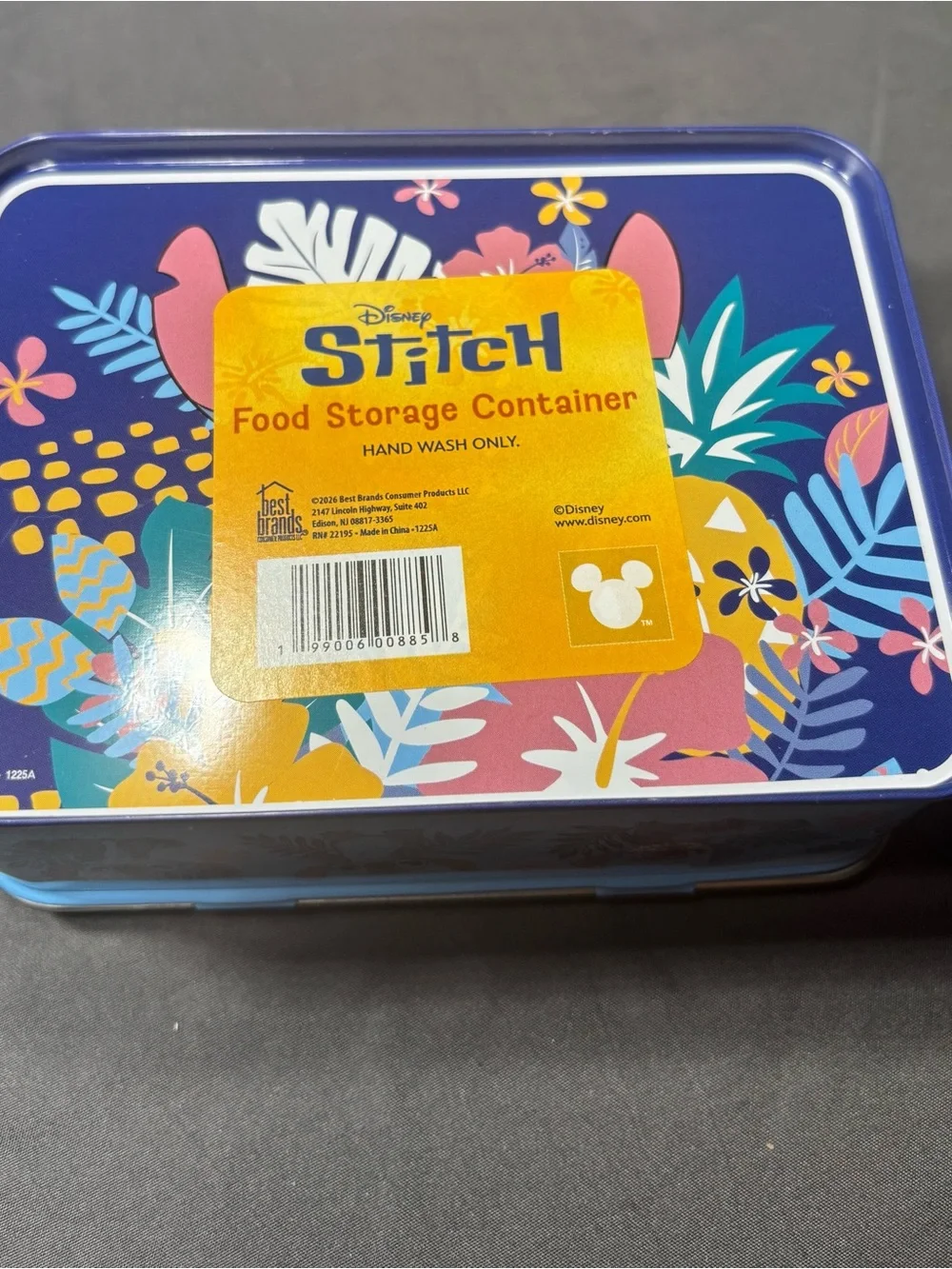 New Disney Stitch Floral Tin Lunchbox - Blue
